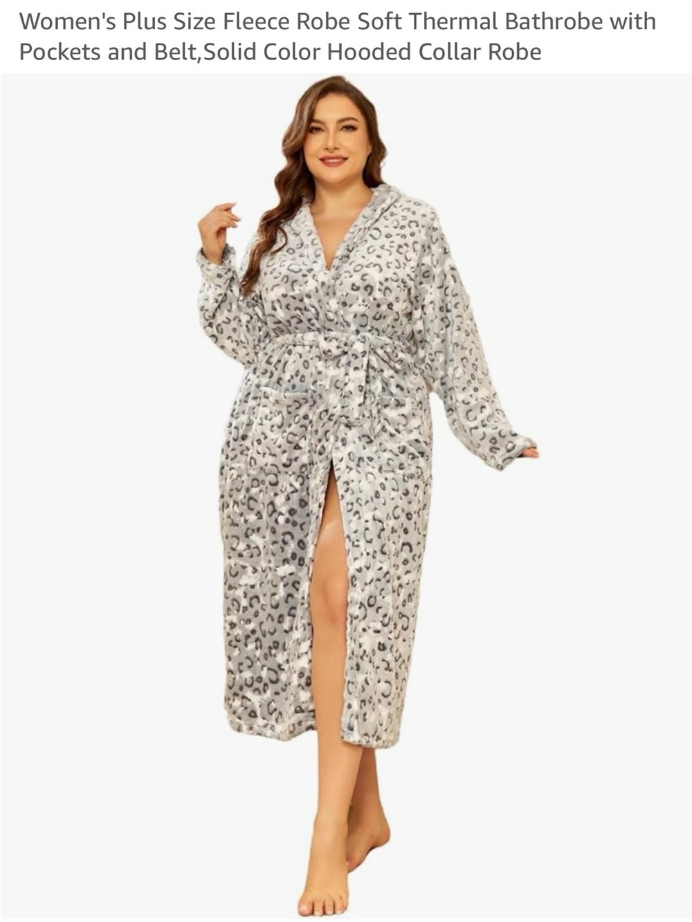Plus Size Plush Fleece Robe in Grey Animal Print